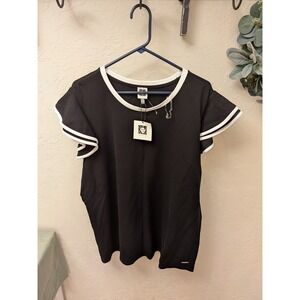 Anne Klein Womens Black White Trim Ruffle Sleeve T Shirt Top Plus Size 3X